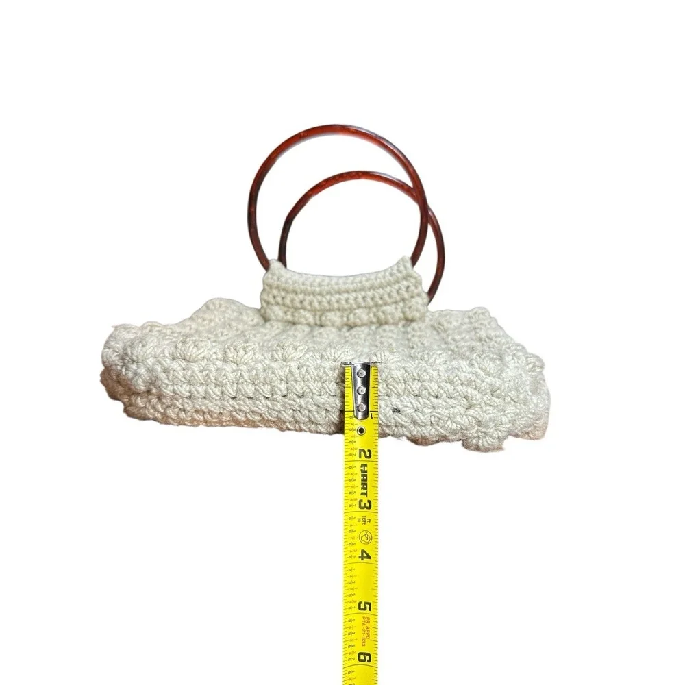 Vintage Macrame BoHo Crochet Handmade Beige Handbag Brown‎ Pastic Loop Handles